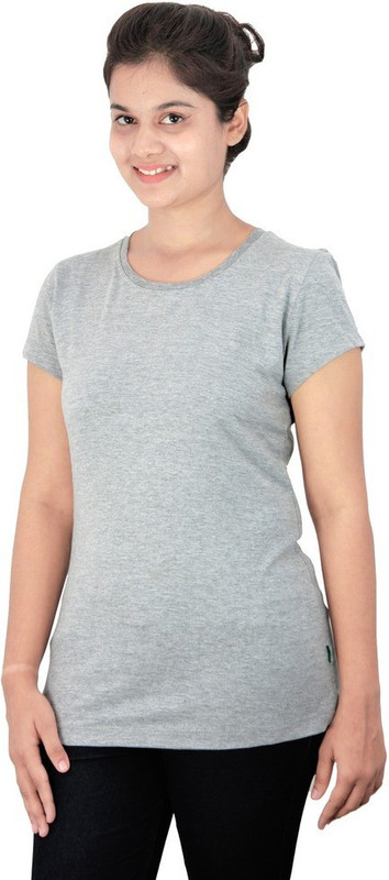 Komnil Solid Women Round Neck Grey T-Shirt