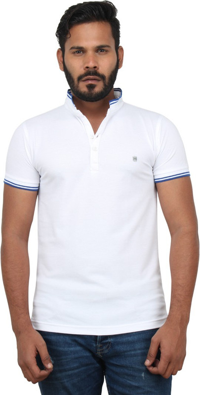 Got It Solid Men Flap Collar Neck White T-Shirt