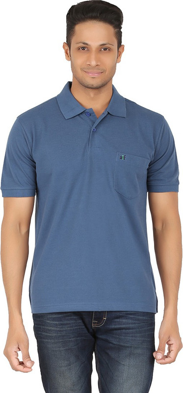 All Times Solid Men Polo Neck Blue T-Shirt