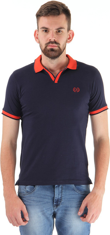 Cloak & Decker Solid Men Polo Neck Dark Blue, Orange T-Shirt Cloak & Decker Solid Men Polo Neck Dark Blue, Orange T-Shirt