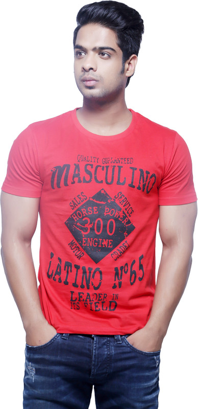 Masculino Latino Printed Men Round Neck Reversible Red T-Shirt