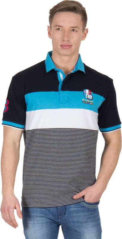 Wilkins & Tuscany Striped Men Polo Neck Black T-Shirt