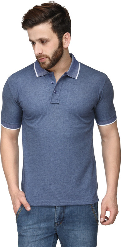 Spark The Melange Collection Solid Men Polo Neck Blue T-Shirt