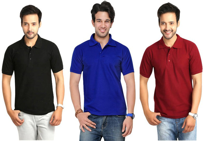 Keepsake Solid Men Polo Neck Multicolor T-Shirt(Pack of 3)