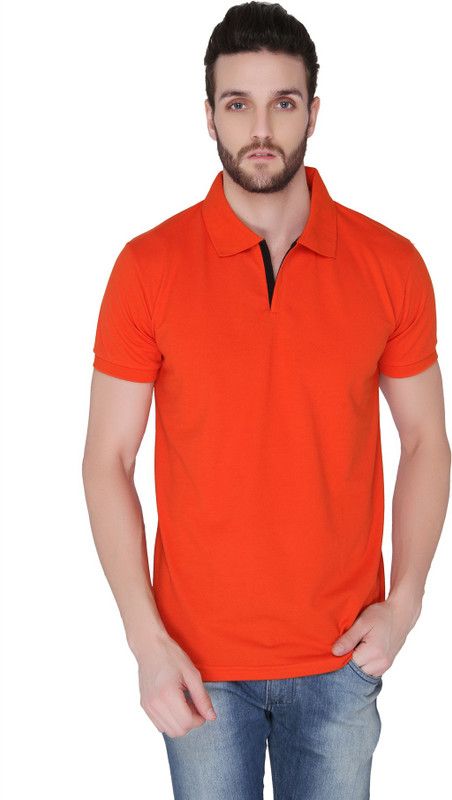 Joke Tees Solid Men Polo Neck Orange T-Shirt