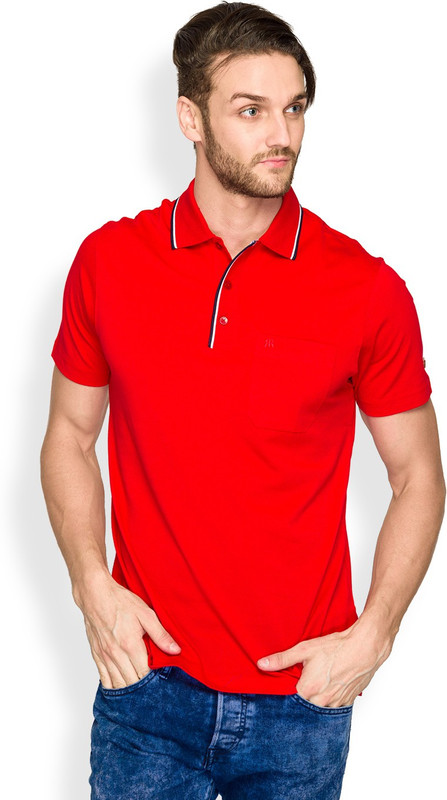 Raymond Solid Men Polo Neck Red T-Shirt