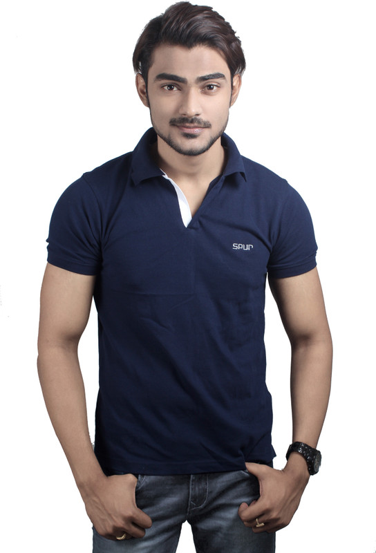 Spur Solid Men Polo Neck Dark Blue T-Shirt