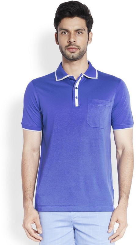 Raymond Solid Men Polo Neck Dark Blue T-Shirt
