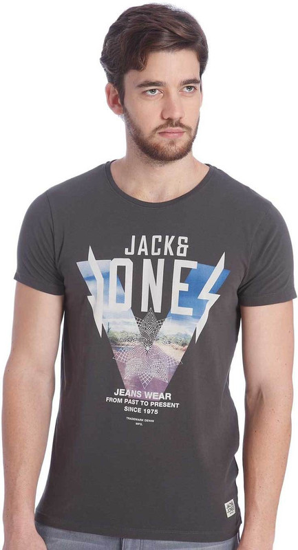 Jack & Jones Printed Men Round Neck Black T-Shirt