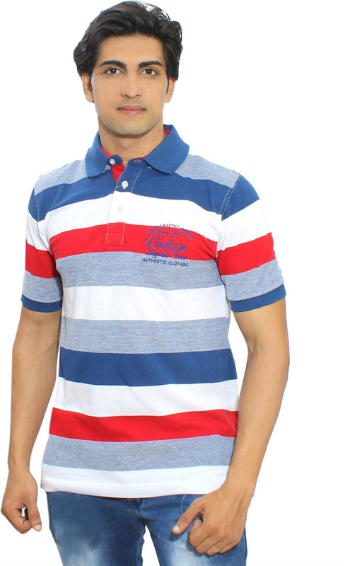 Thread Craft Striped Men Polo Neck Multicolor T-Shirt