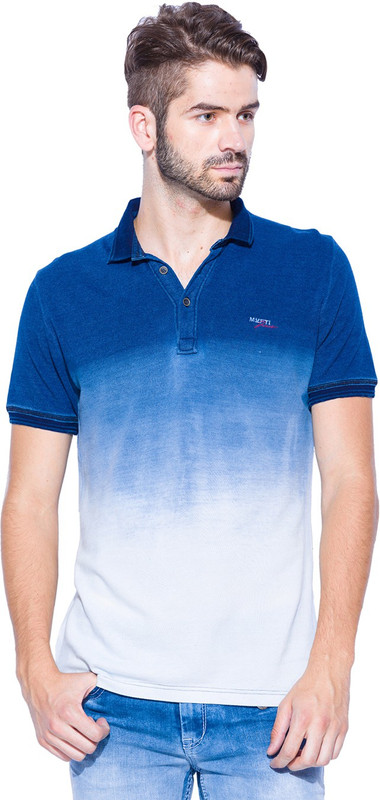 Mufti Solid Men Polo Neck Dark Blue, White T-Shirt