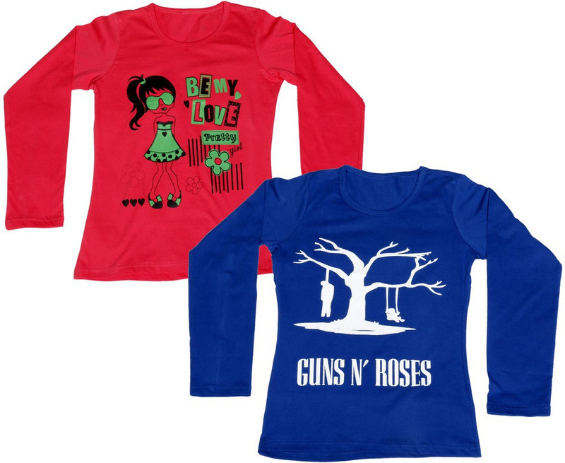 IndiWeaves Printed Women Round Neck Red, Blue T-Shirt(Pack of 2)