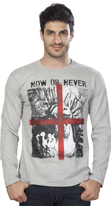 Alan Jones Printed Men Round Neck Grey T-Shirt