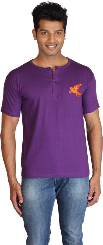 Right Shape Solid Men Henley Purple T-Shirt