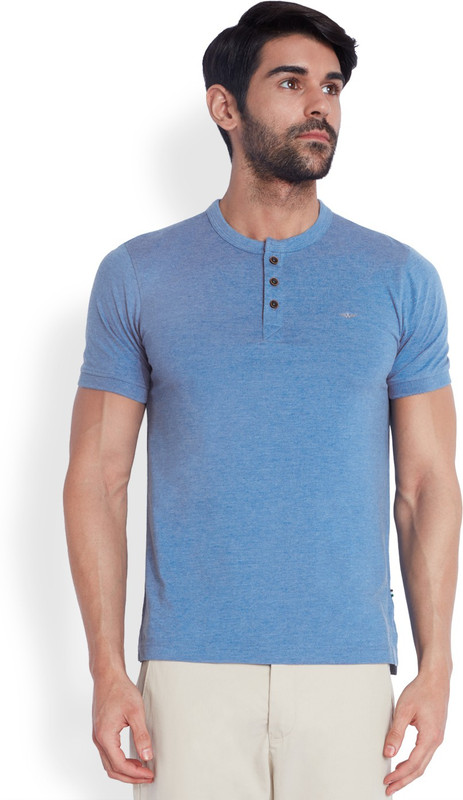 Park Avenue Solid Men Henley Blue T-Shirt