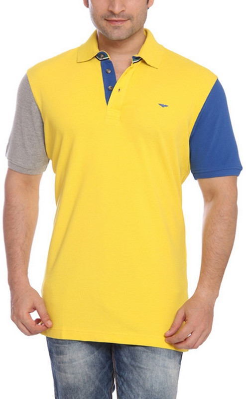 Park Avenue Solid Men Flap Collar Neck Yellow T-Shirt