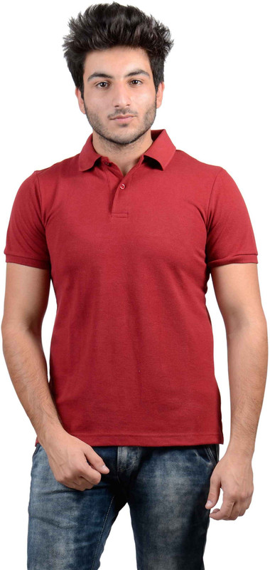 DS WORLD Solid Men Polo Neck Maroon T-Shirt