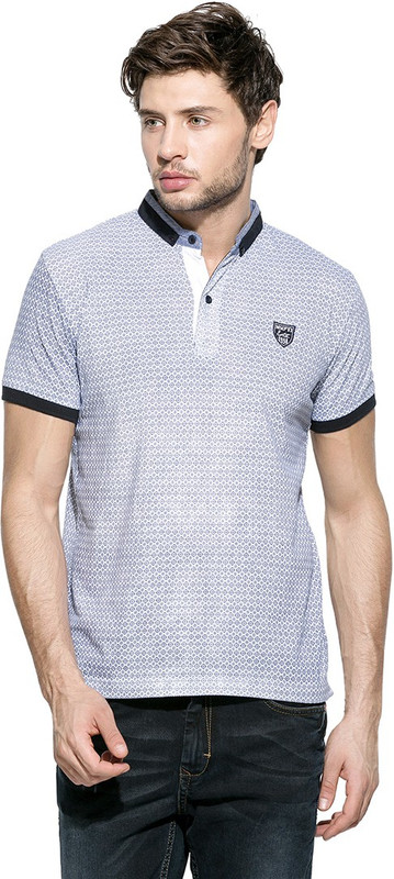 Mufti Self Design Men Mandarin Collar White T-Shirt