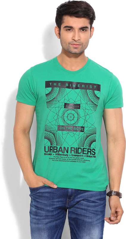 Lee Printed Men Round Neck Green T-Shirt