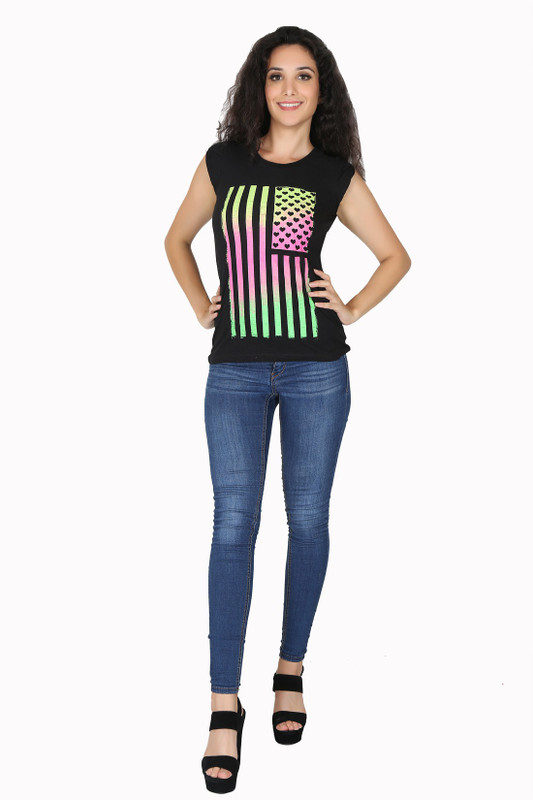 RPJ Printed Women Round Neck Green T-Shirt