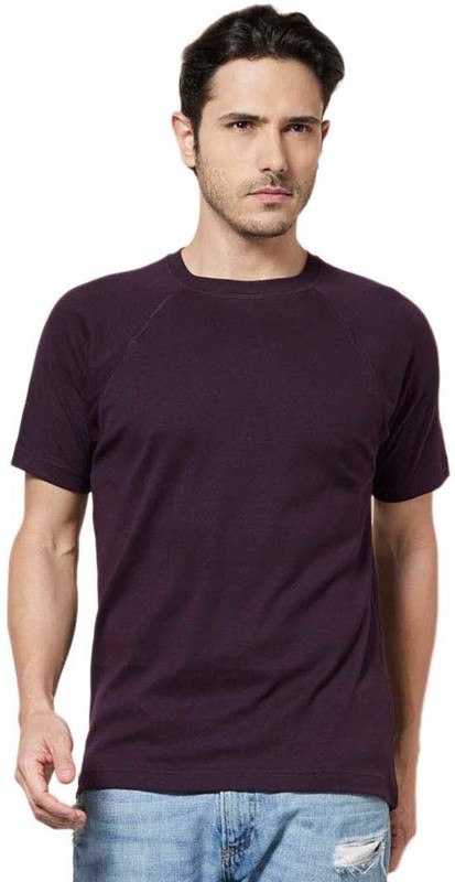 Tuna London Solid Men Round Neck Purple T-Shirt