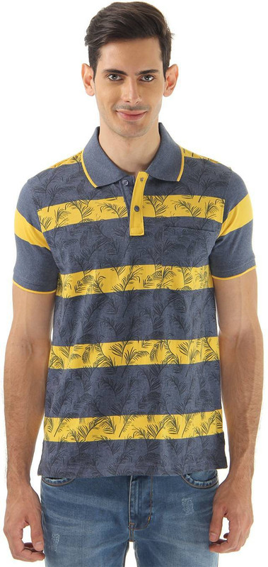 Cloak & Decker Striped Men Polo Neck Grey, Yellow T-Shirt Cloak & Decker Striped Men Polo Neck Grey, Yellow T-Shirt