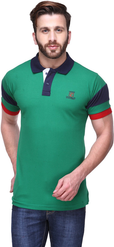 Canary London Solid Men Polo Neck Green, Blue T-Shirt