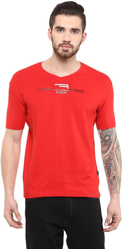Fritzberg Printed Men V-neck Red T-Shirt