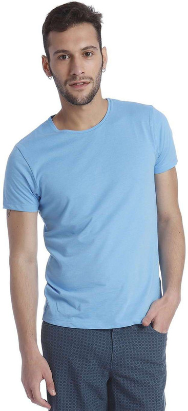 Jack & Jones Solid Men Round Neck Blue T-Shirt