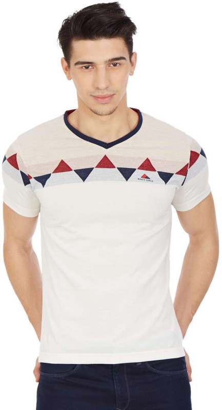 Monte Carlo Printed Men V-neck White T-Shirt