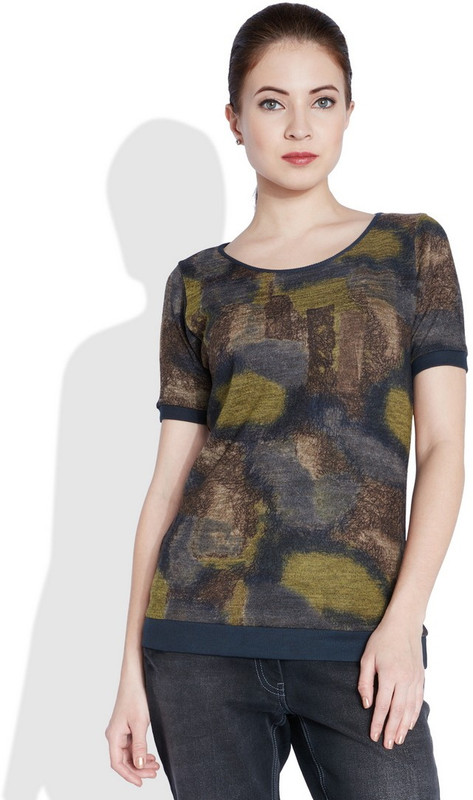 Park Avenue Printed Women Round Neck Grey T-Shirt