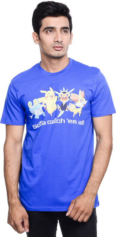 Pokemon By Free Authority Printed Men Round or Crew Blue T-Shirt