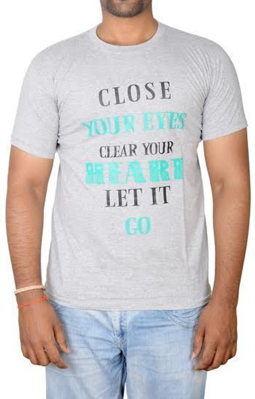 Revinfashions Printed Men Round Neck Grey T-Shirt