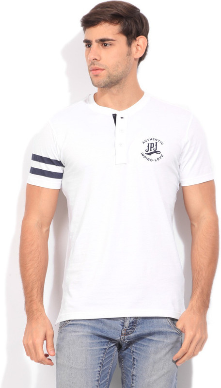 John Players Solid Men Henley White T-Shirt