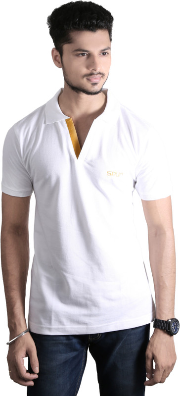 Spur Self Design Men Polo Neck White T-Shirt