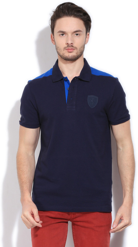 Puma Solid Men Polo Neck Blue T-Shirt