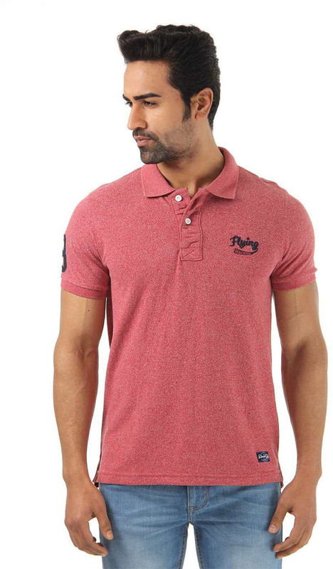 Flying Machine Solid Men Polo Neck Maroon T-Shirt
