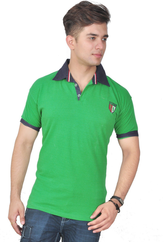 anaSh Solid Men Polo Neck Green T-Shirt
