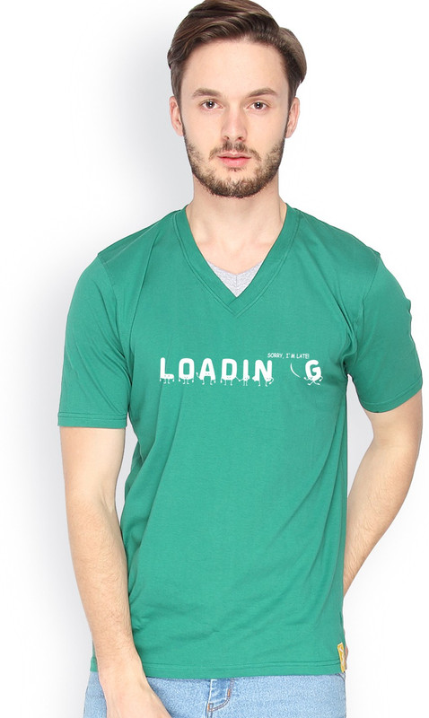 Campus Sutra Solid Men V-Neck Dark Green T-Shirt