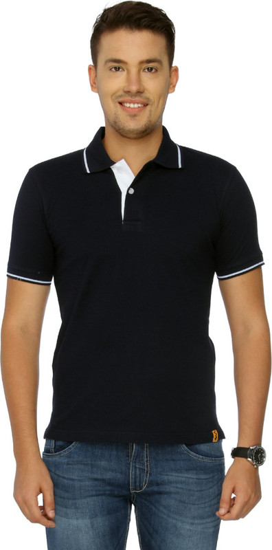 Campus Sutra Solid Men Polo Neck Blue T-Shirt