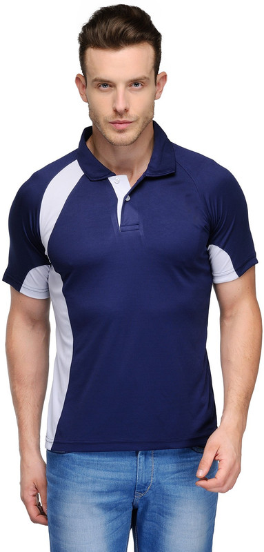 Scott International Solid Men Polo Neck Dark Blue T-Shirt