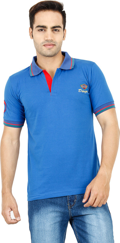 Denzor Solid Men Polo Neck Blue T-Shirt