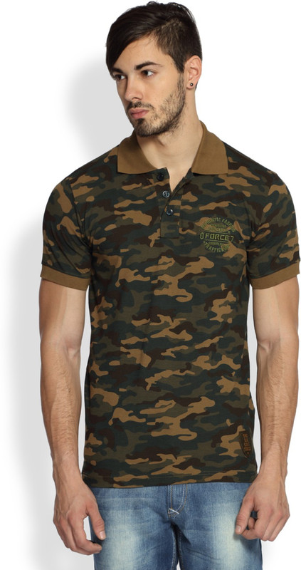 DIFFERENCE OF OPINION Military Camouflage Men Polo Neck Green T-Shirt