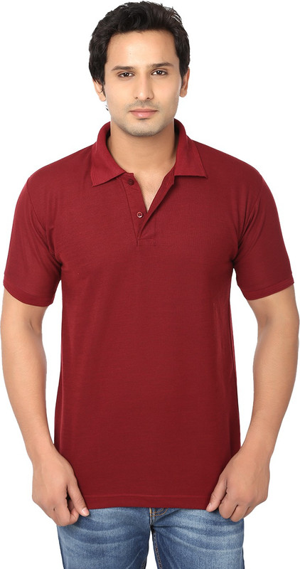 AWA Solid Men Polo Neck Maroon T-Shirt