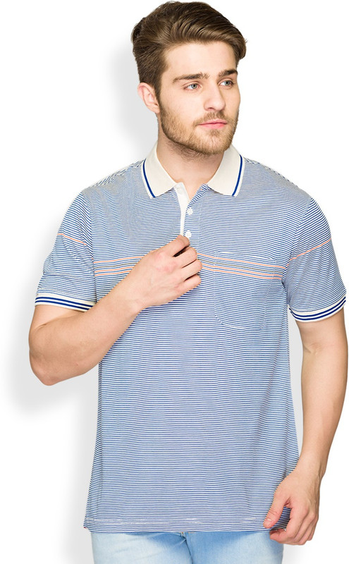 Raymond Striped Men Polo Neck Beige T-Shirt