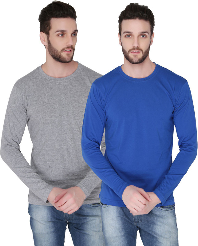 Joke Tees Solid Men Round Neck Grey, Blue T-Shirt(Pack of 2)