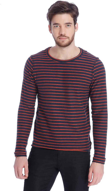 Jack & Jones Striped Men Round Neck Blue T-Shirt