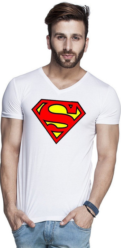 East West Solid Men V-neck White T-Shirt