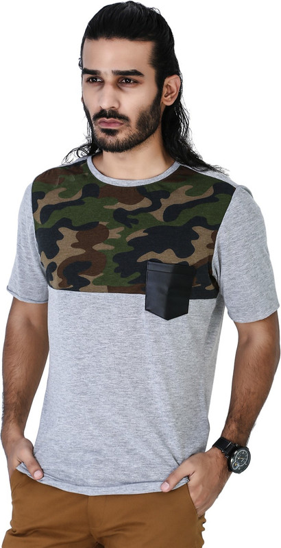 Mr Button Printed Men Round Neck Grey T-Shirt