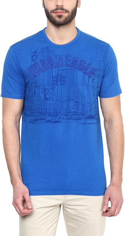 Urban Eagle by Pantaloons Solid Men Round Neck Blue T-Shirt